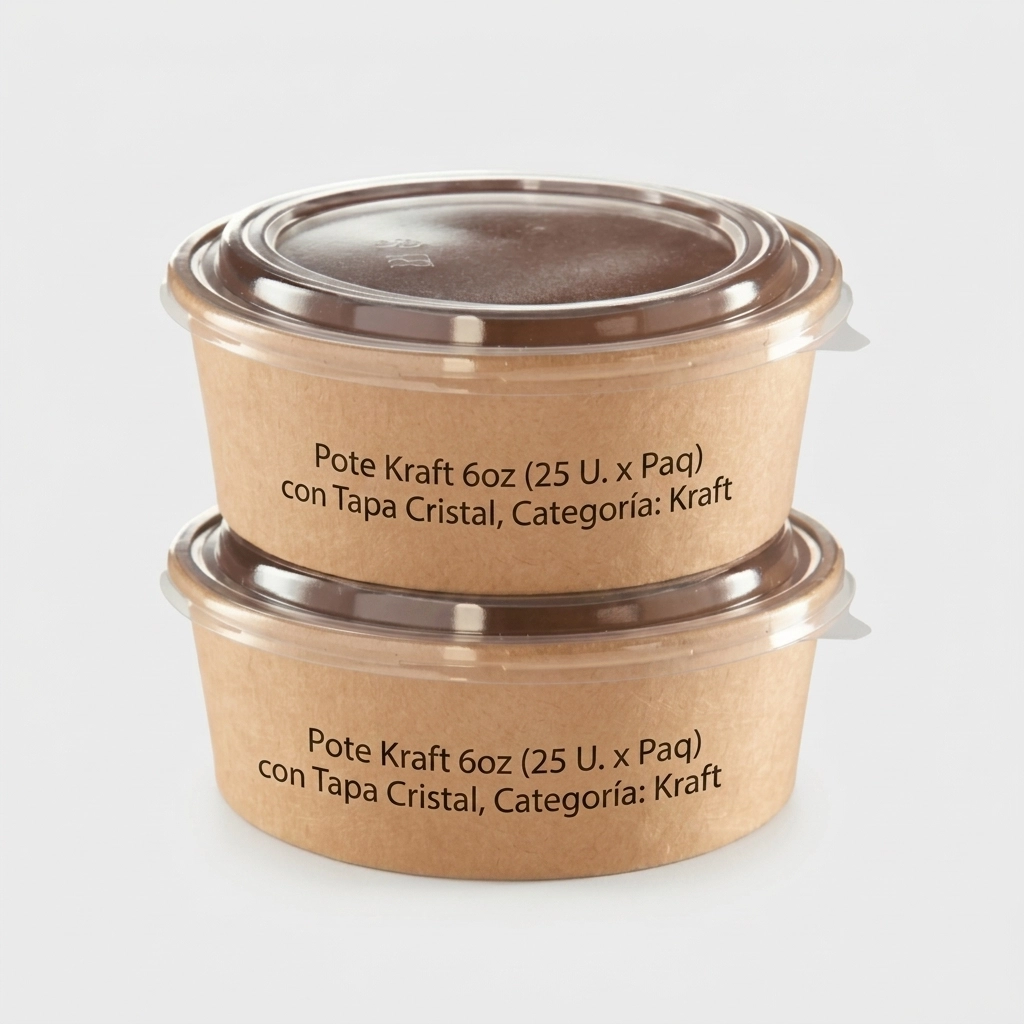 69903134148677 Pote Kraft 6oz (25 U. x Paq) con Tapa Cristal - Imagen 1